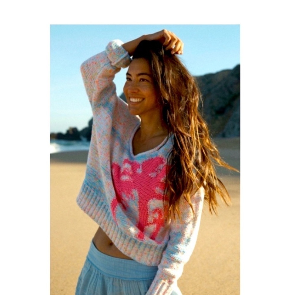 Anthropologie Palm Tree Sweater XS EUC